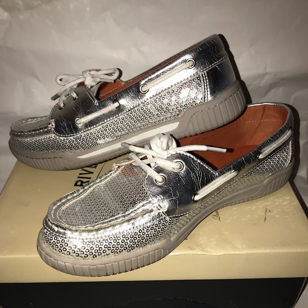 Silver Sequin Boat Shoe